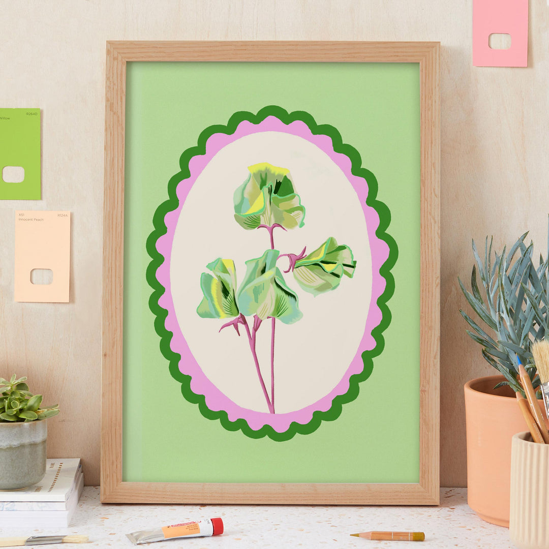 Sweet Pea Flowers Print Green