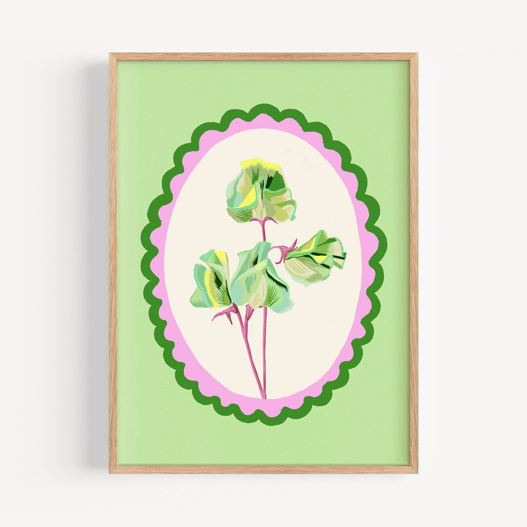 Sweet Pea Flowers Print Green | Wholesale