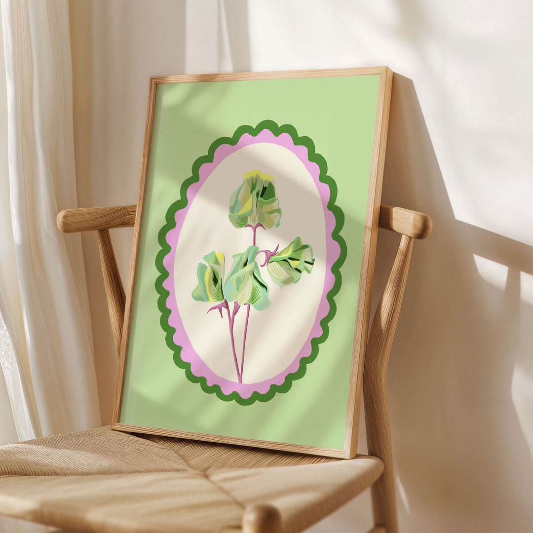 Sweet Pea Flowers Print Green