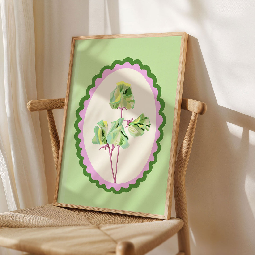 Sweet Pea Flowers Print Green | Wholesale