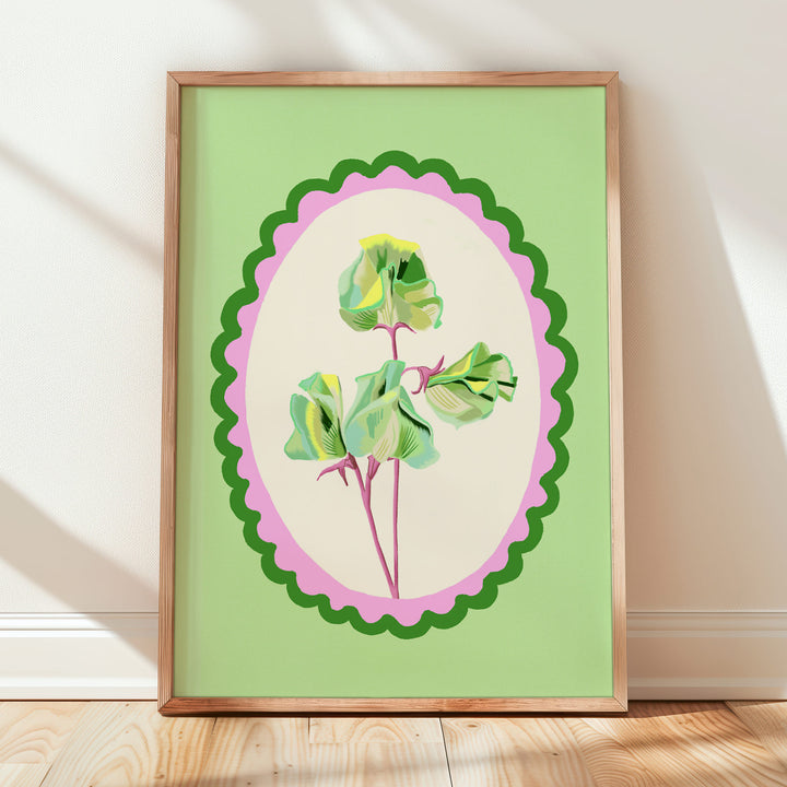 Sweet Pea Flowers Print Green