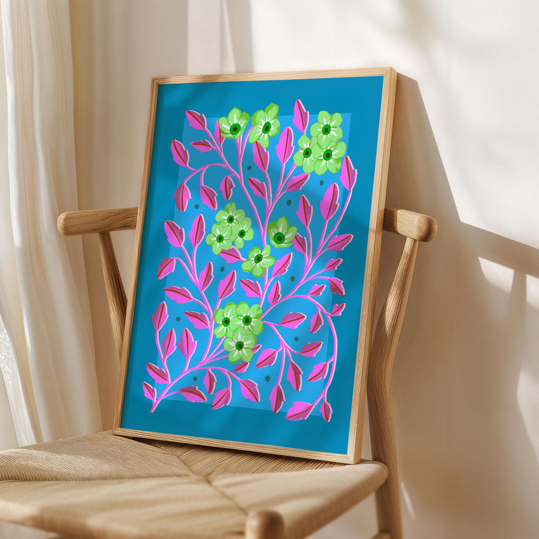 Botanical Patterned Art Print Blue | Wholesale