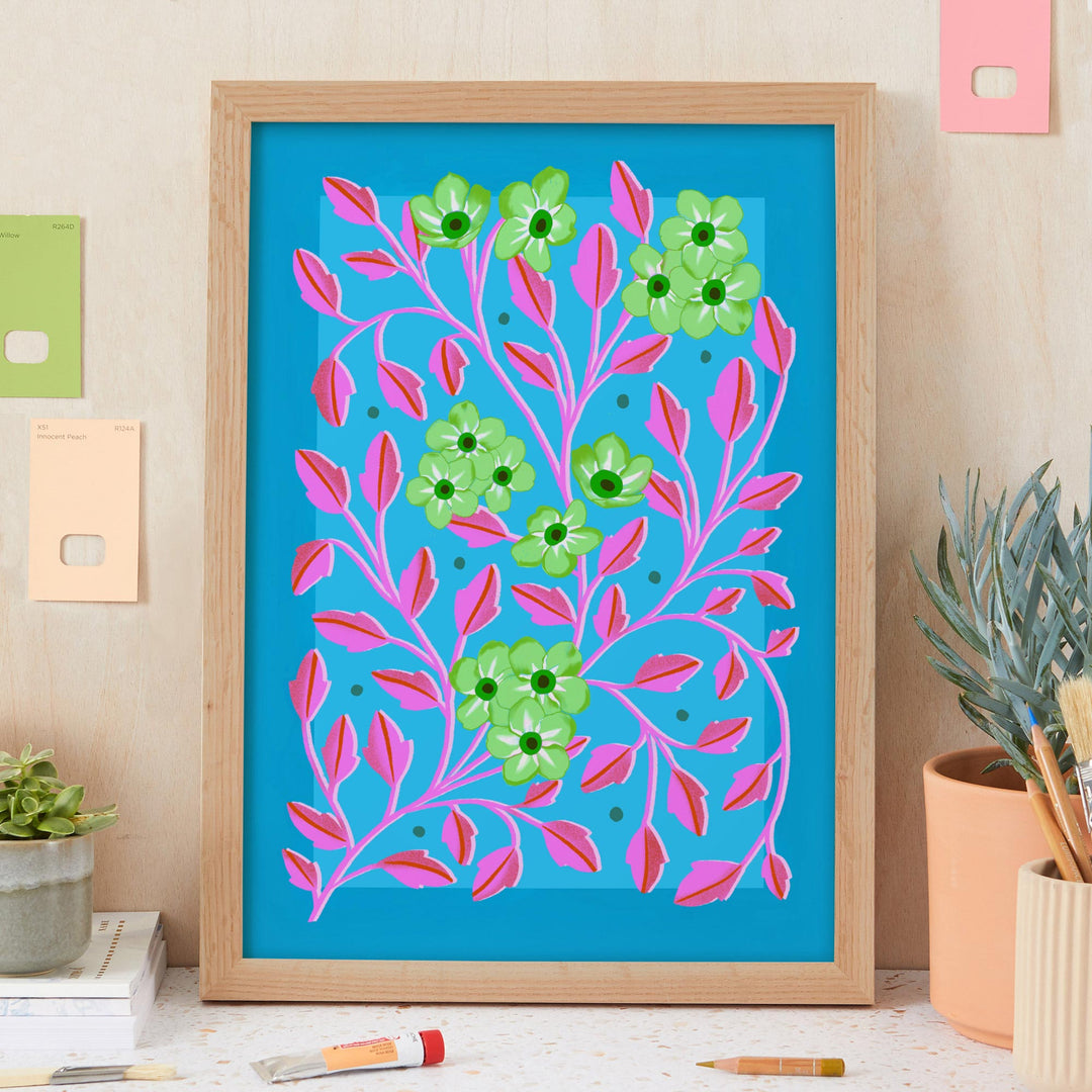 Botanical Patterned Art Print Blue | Wholesale