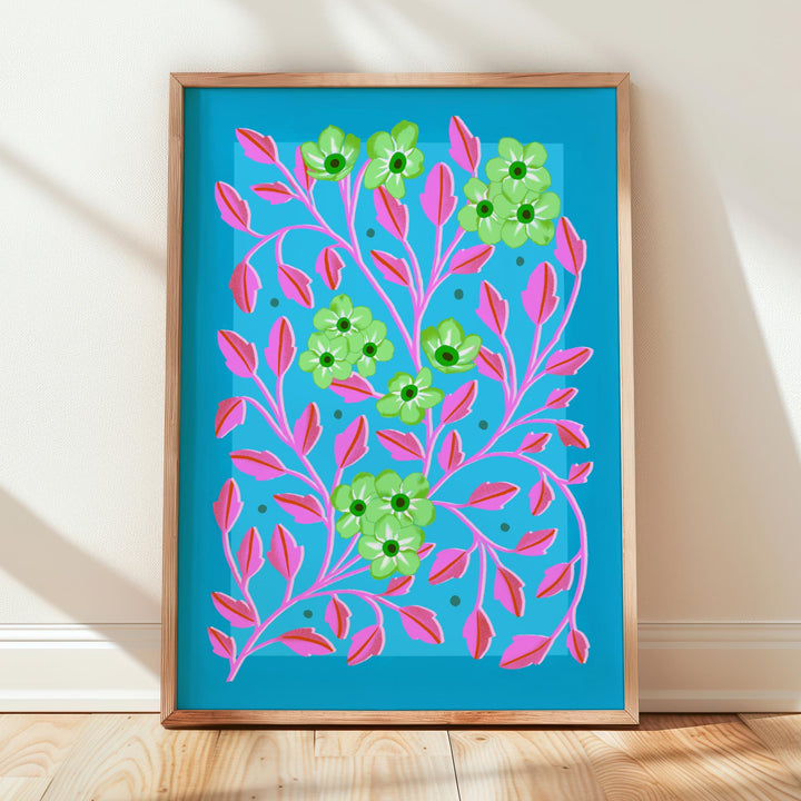 Botanical Patterned Art Print Blue | Wholesale