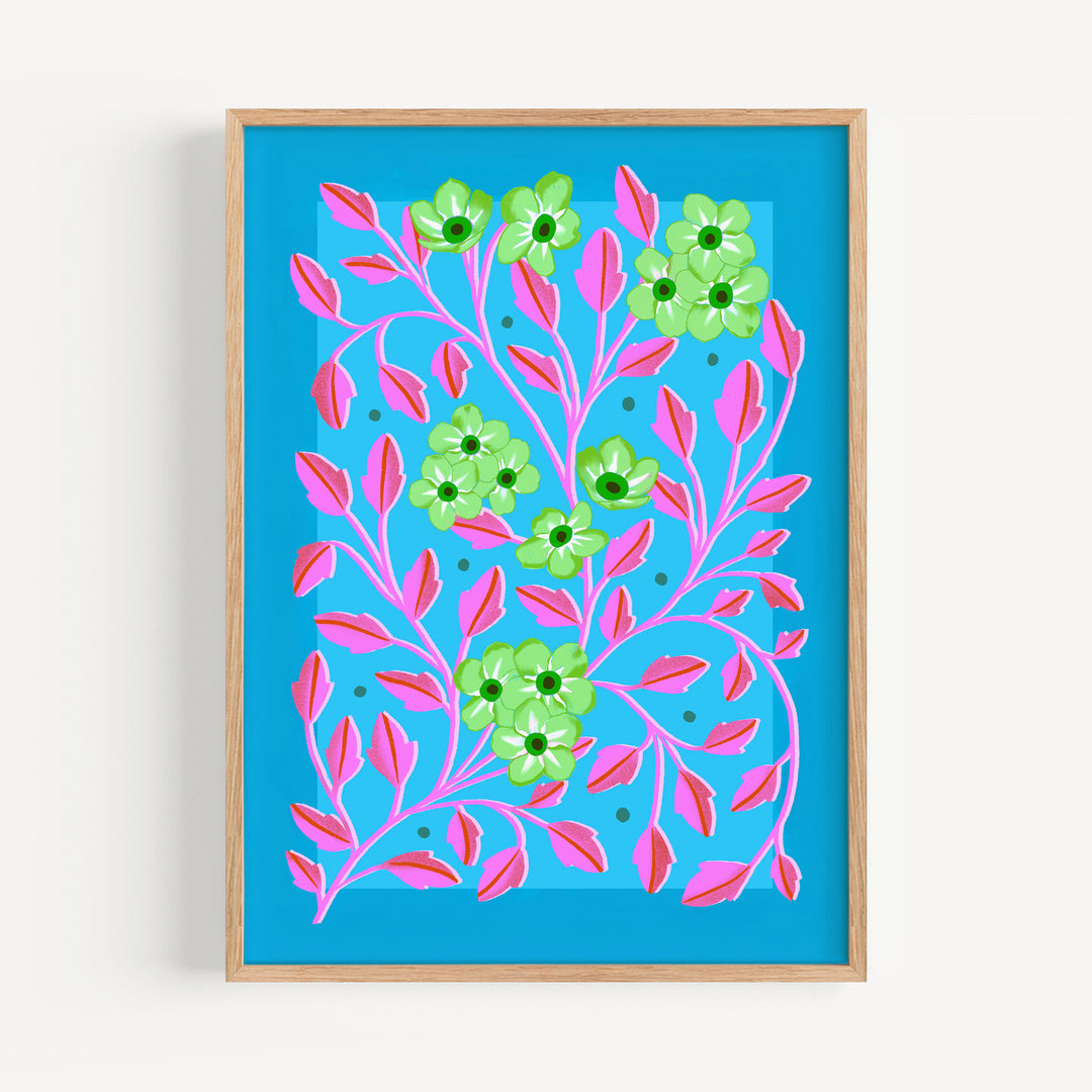 Botanical Patterned Art Print Blue