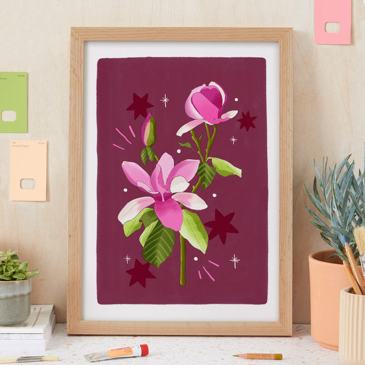 Magnolia Art Print Burgundy | Wholesale