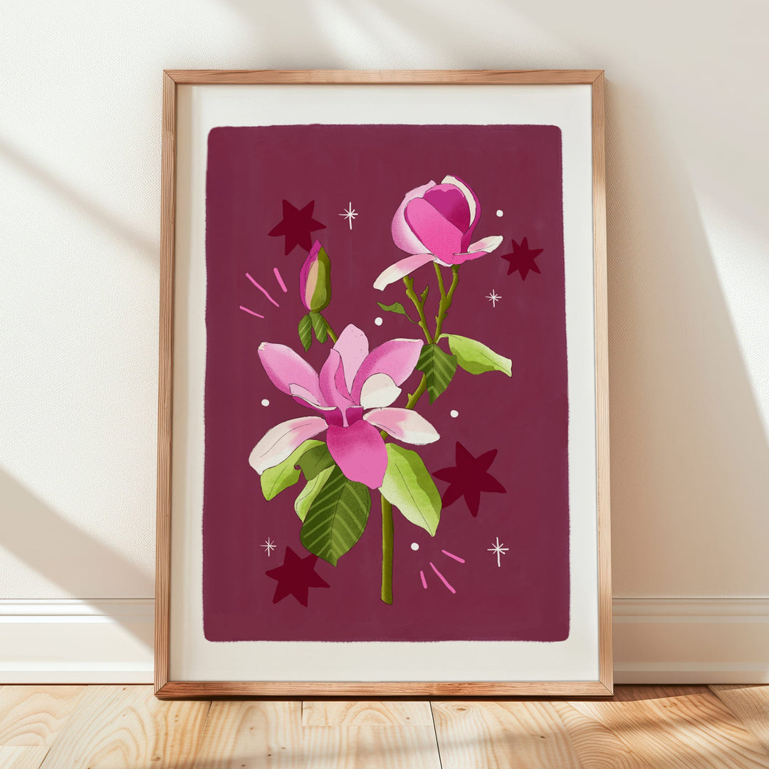 Magnolia Art Print Burgundy | Wholesale