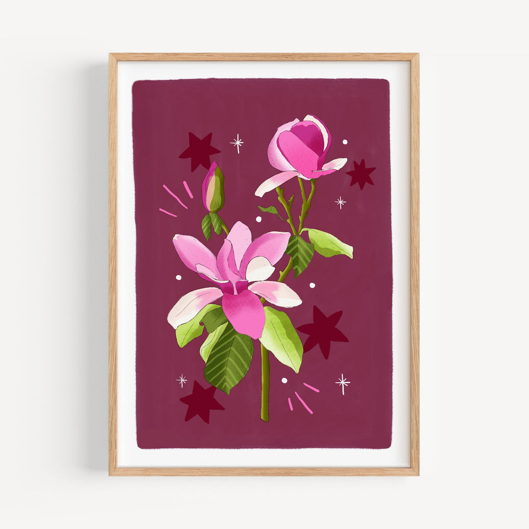 Magnolia Art Print Burgundy | Wholesale