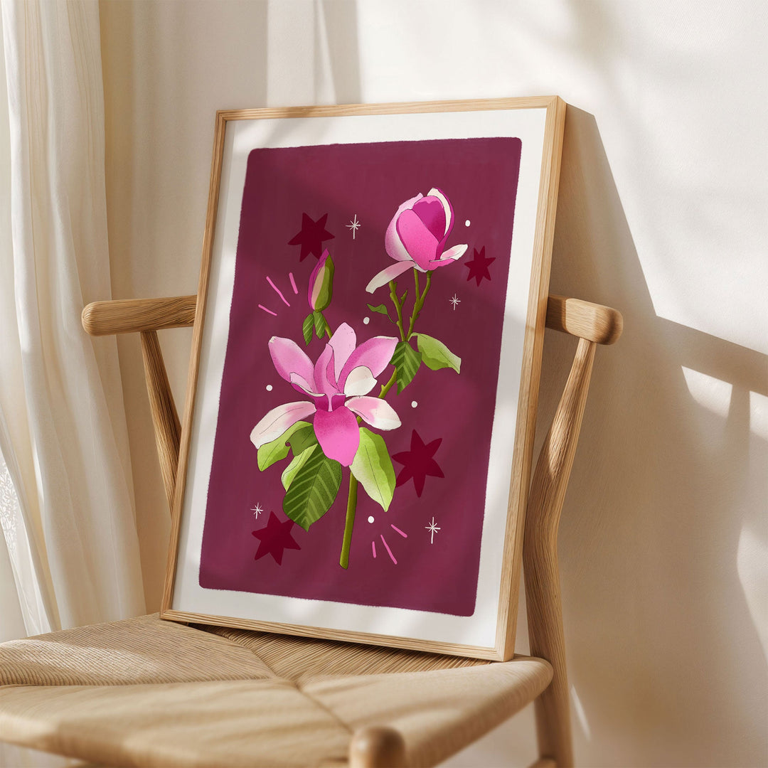 Magnolia Art Print Burgundy | Wholesale