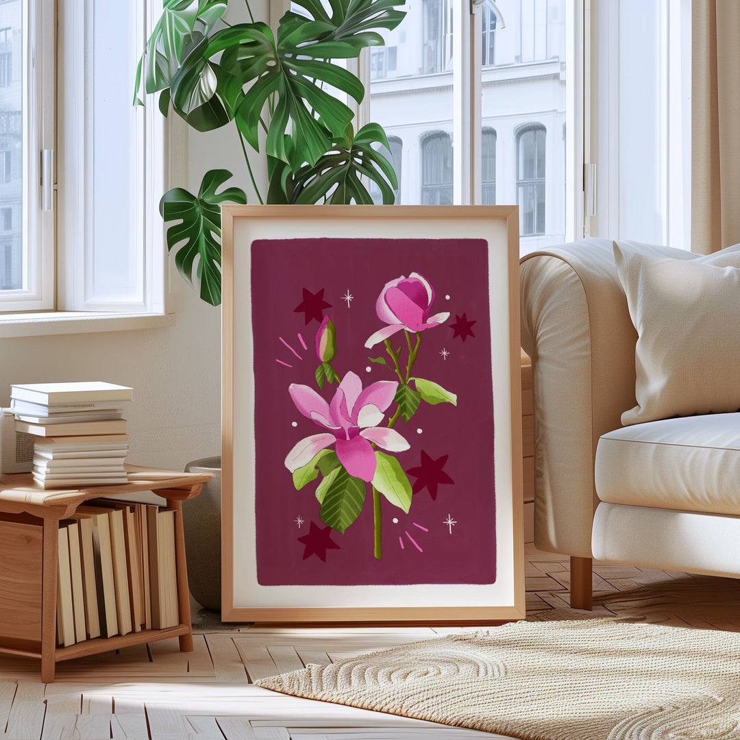 Magnolia Art Print Burgundy | Wholesale