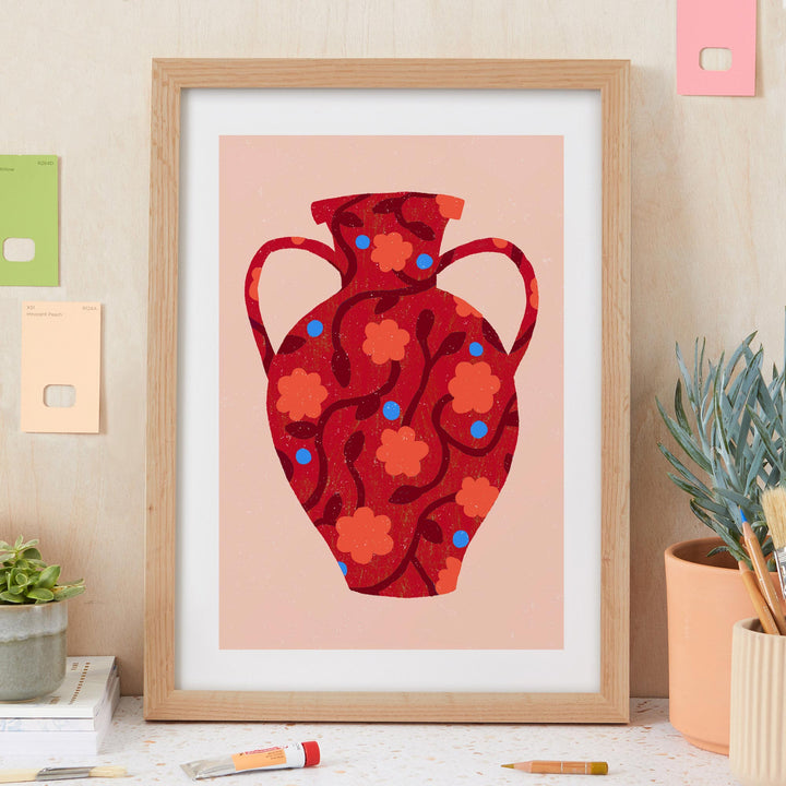 Patterned Red Vase Art Print | Wholesale