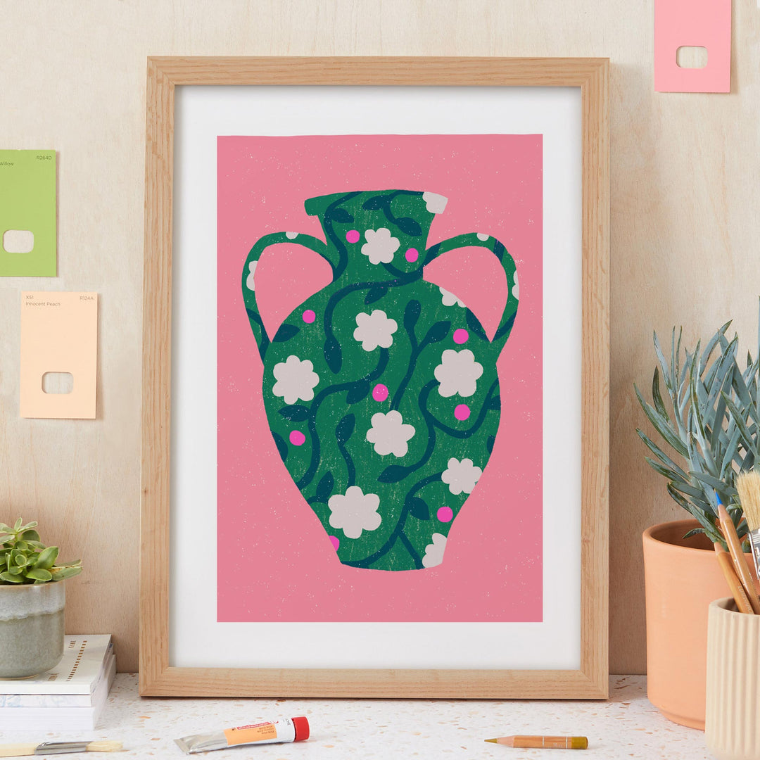 Patterned Green Vase Art Print