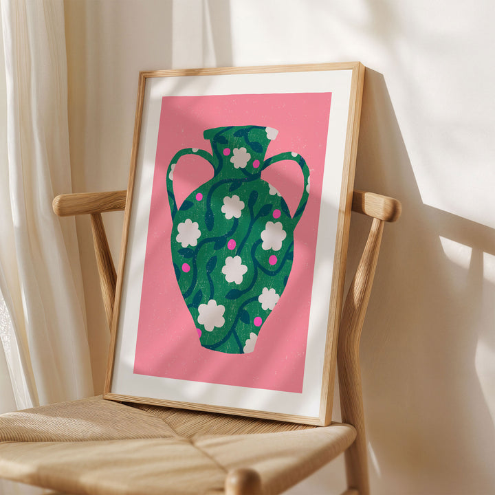 Patterned Green Vase Art Print