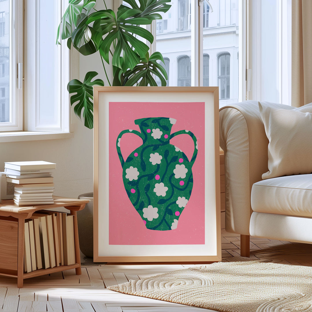 Patterned Green Vase Art Print