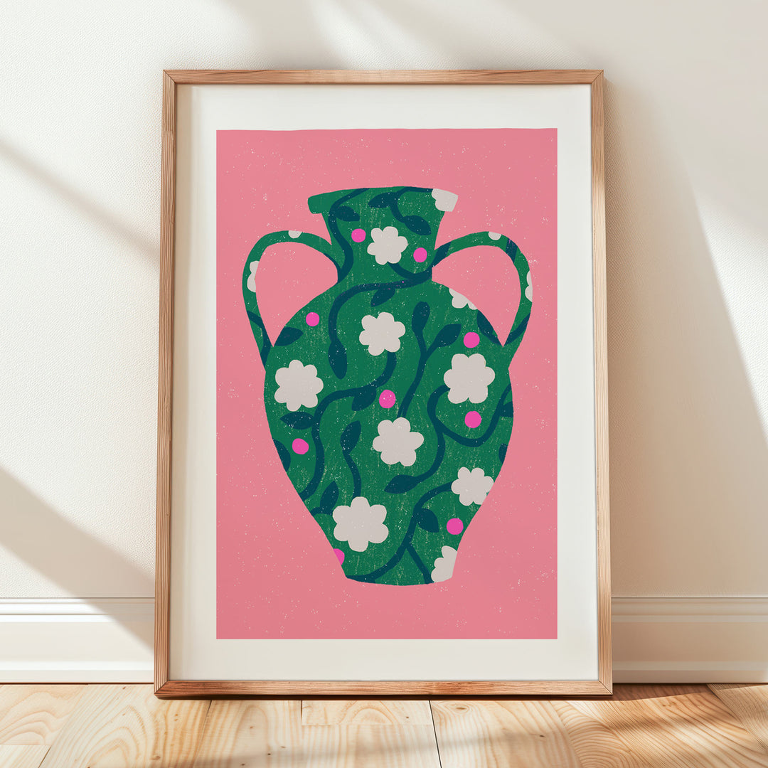 Patterned Green Vase Art Print