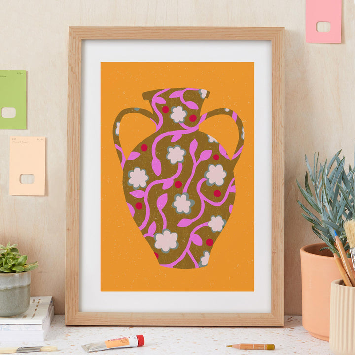 Patterned Vase Yellow Art Print | Wholesale