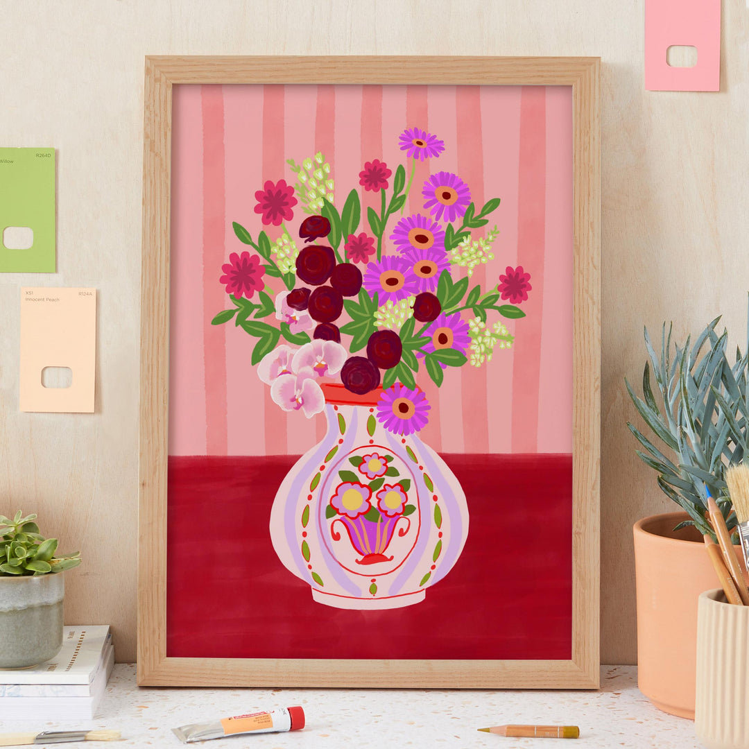 Flowers in Vase Print Red | Wholesale