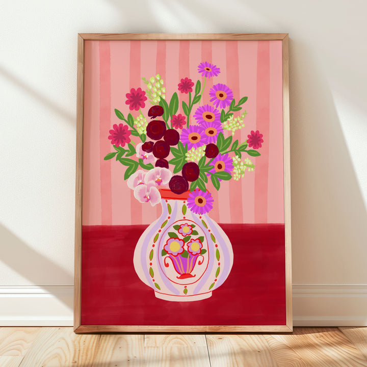 Flowers in Vase Print Red | Wholesale