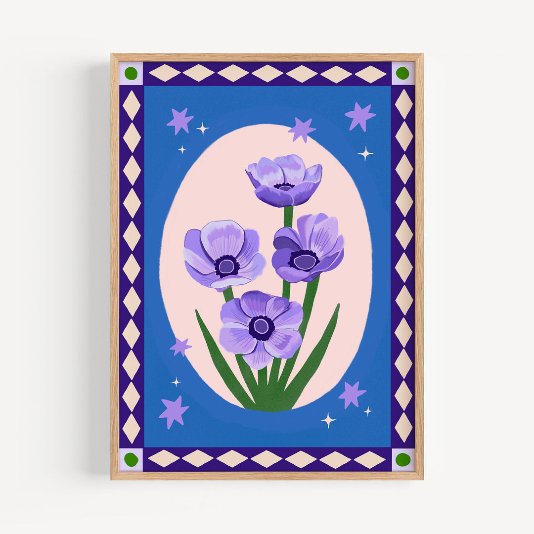 Anemone Blue Border Art Print