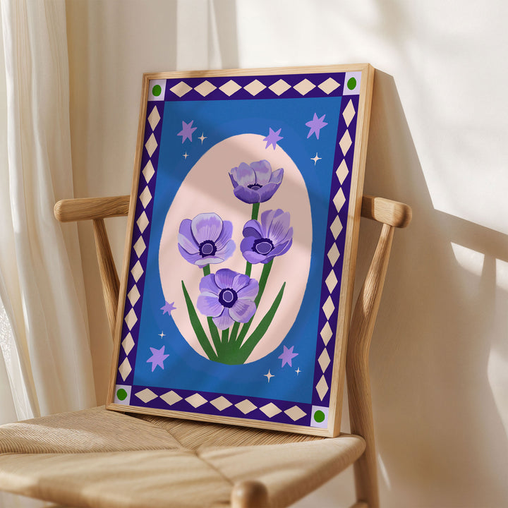 Anemone Blue Border Art Print