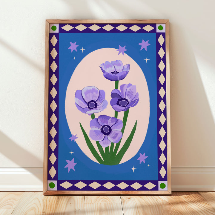 Anemone Blue Border Art Print