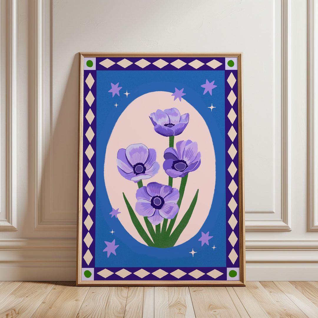 Anemone Blue Border Art Print