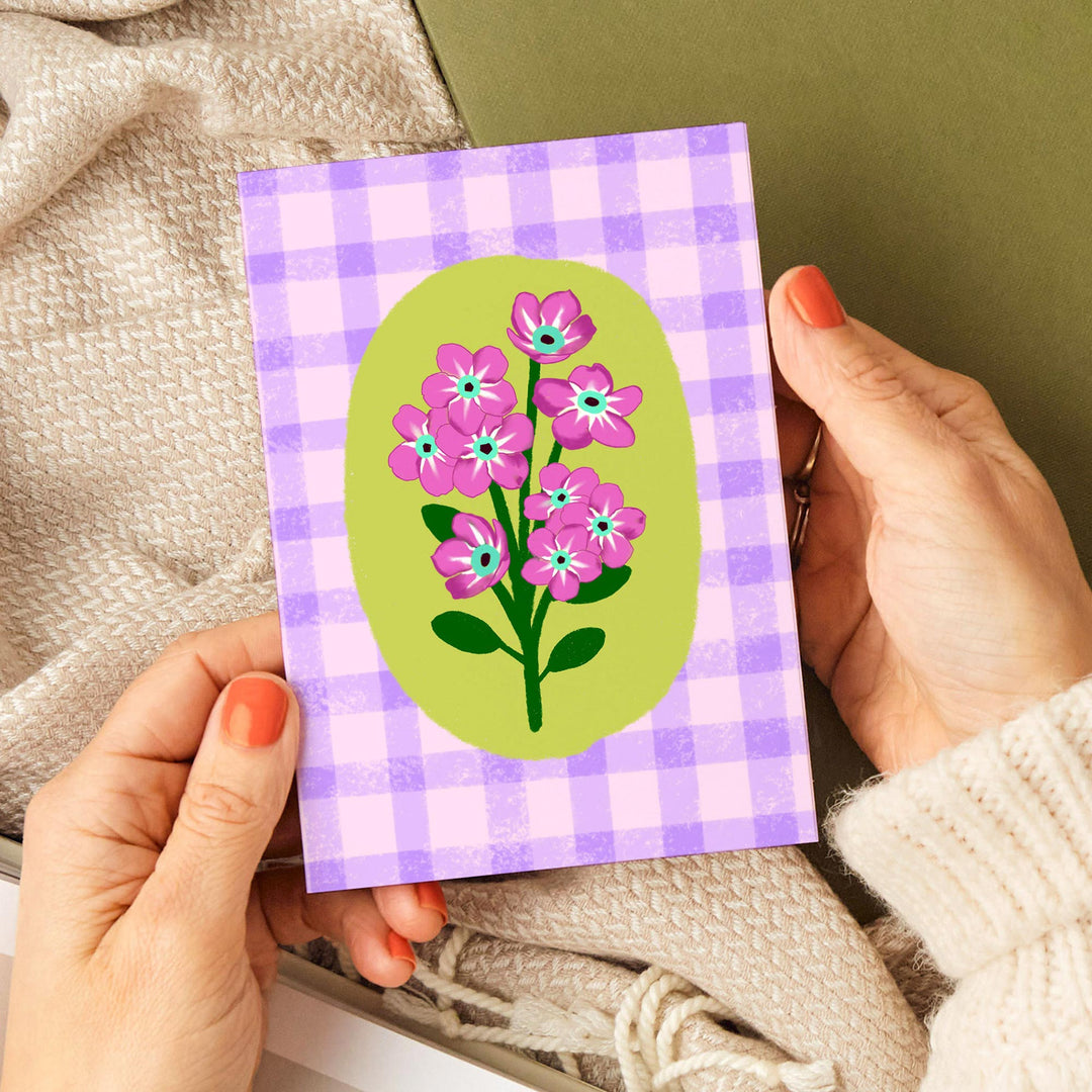 Floral Gingham Greetings Card Lilac