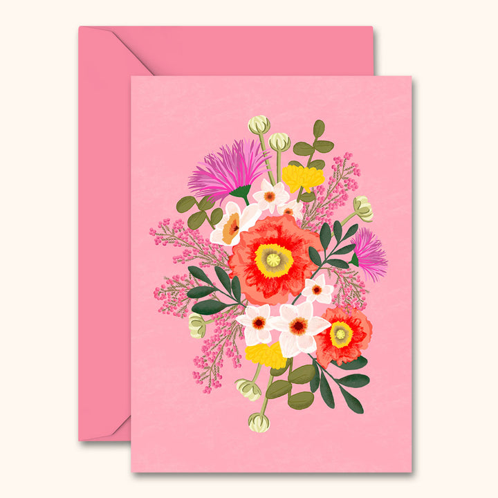 Bouquet Flowers Card Pink