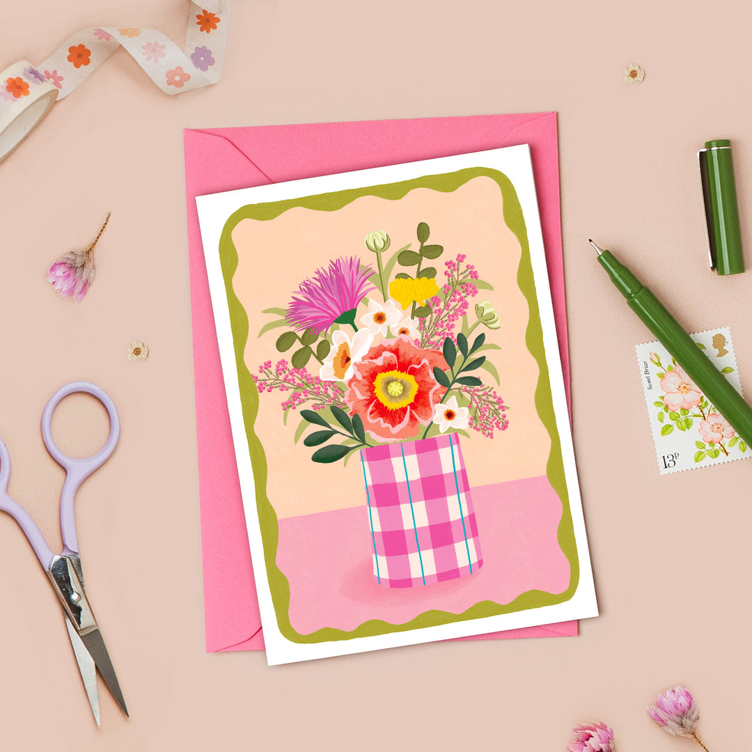 Flowers in Vase Card Peach