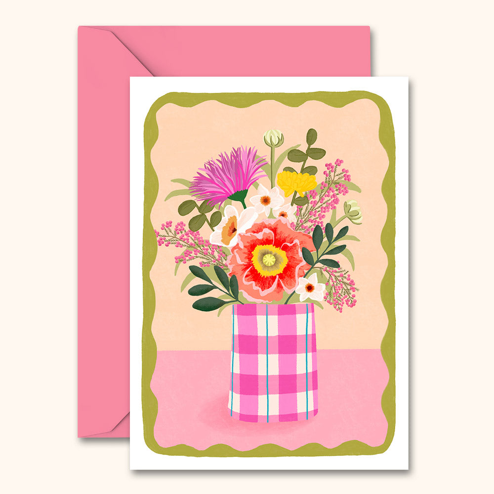 Flowers in Vase Card Peach