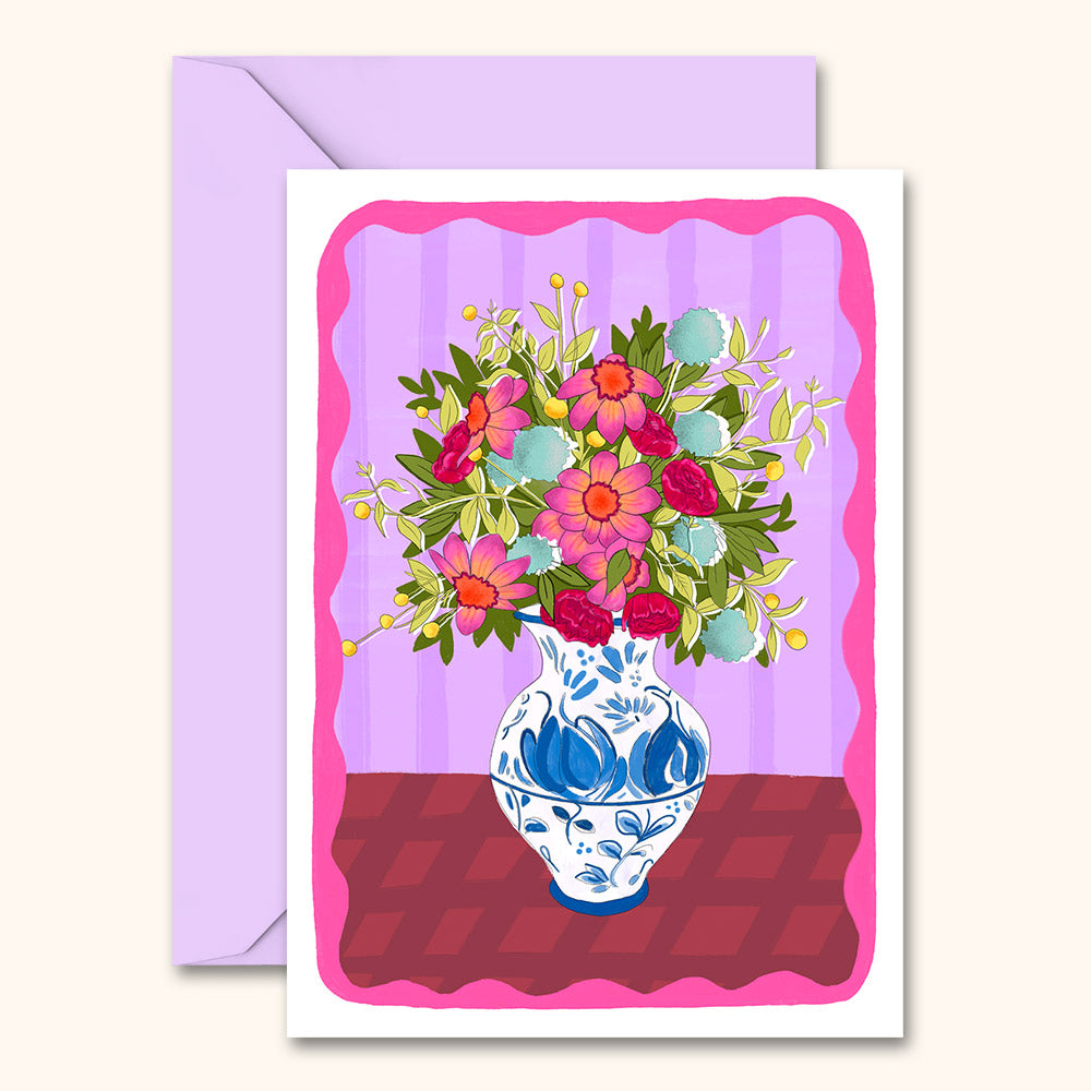 Flowers in Vase Card Purple