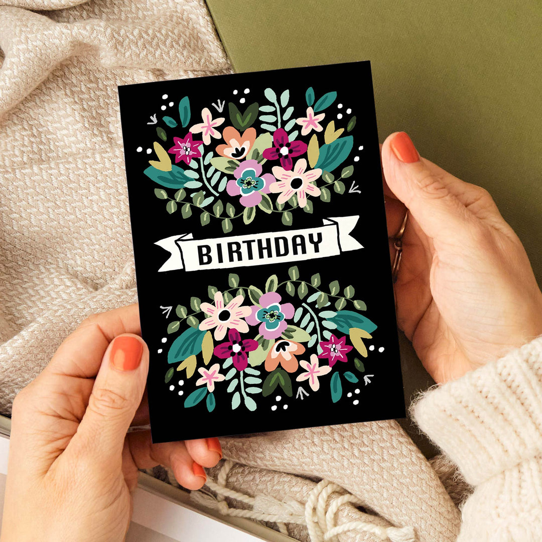 Retro Floral Black Birthday Card | Wholesale