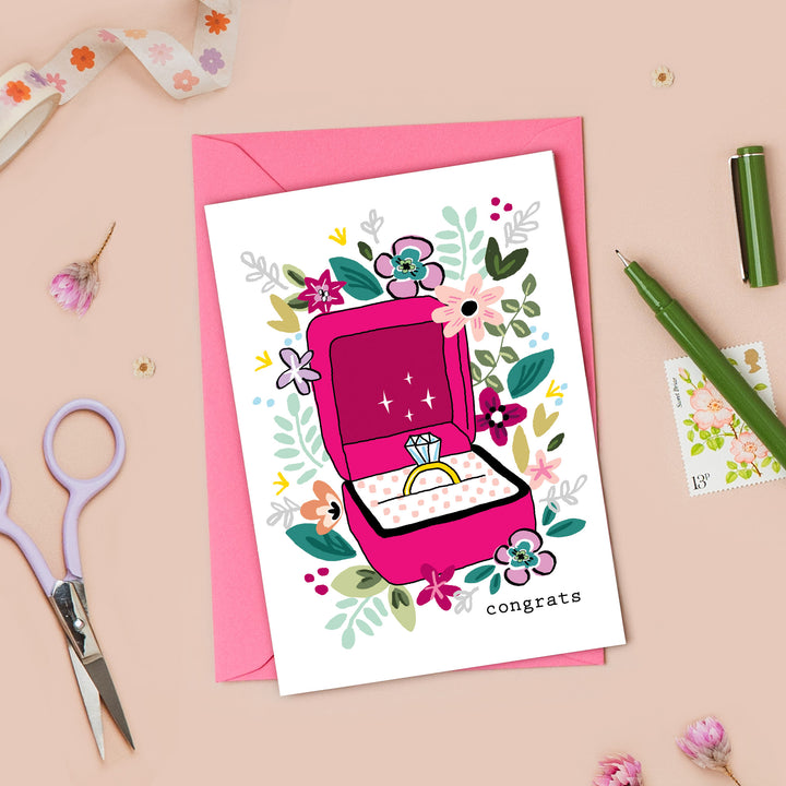 Wedding Engagement Floral Illustrated Card