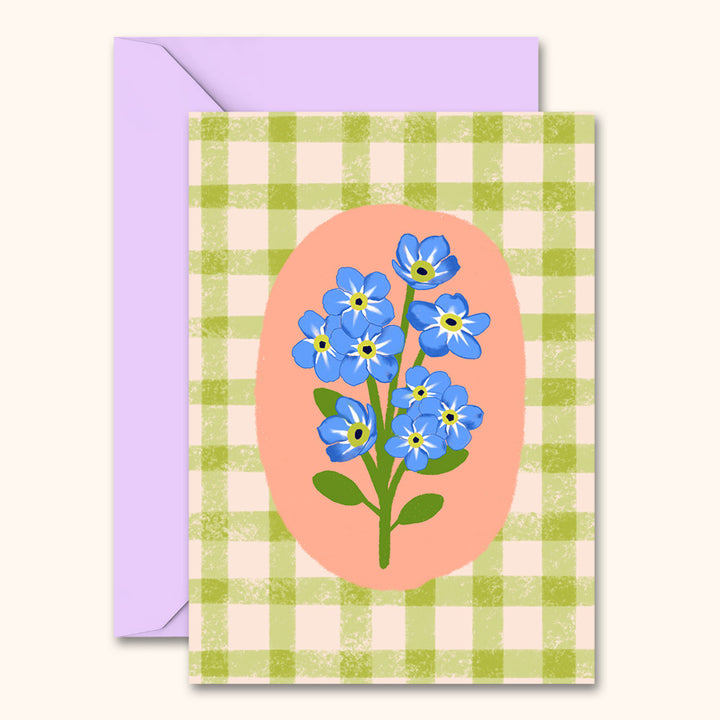 Floral Gingham Greetings Card Green