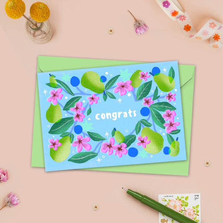 Floral Pears Congrats Card