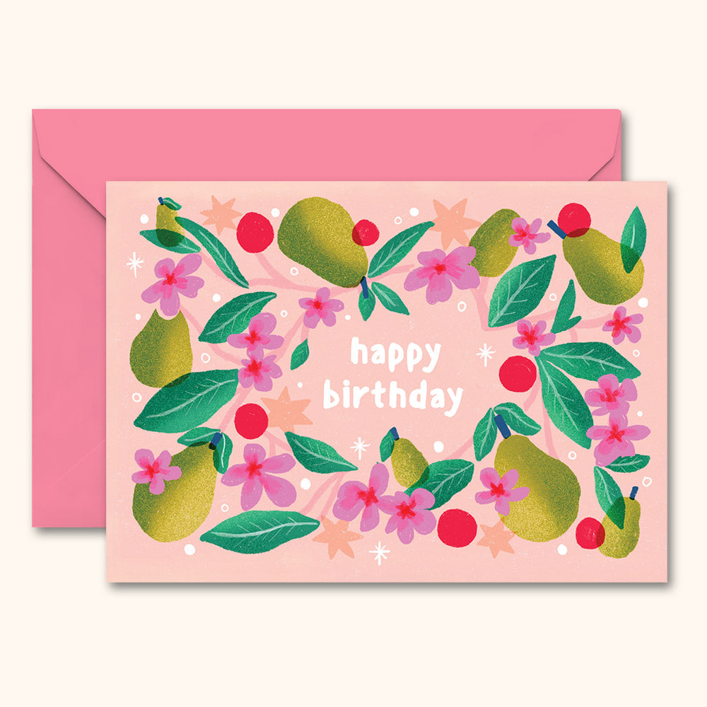 Floral Pears Birthday Card