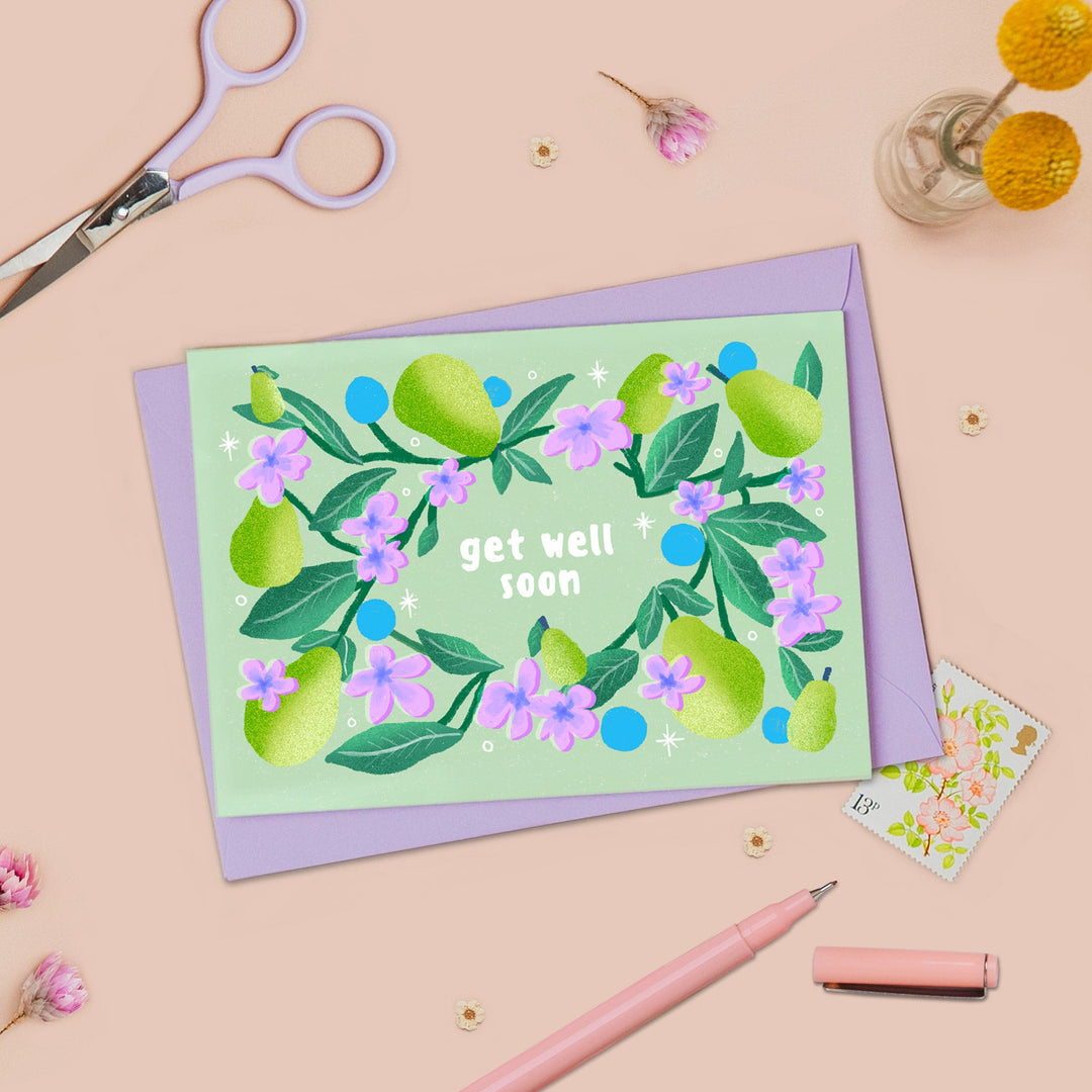 Floral Pears Get Well Soon Card | Wholesale