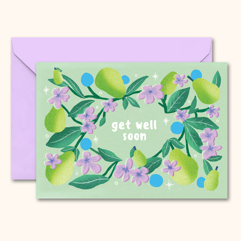 Floral Pears Get Well Soon Card