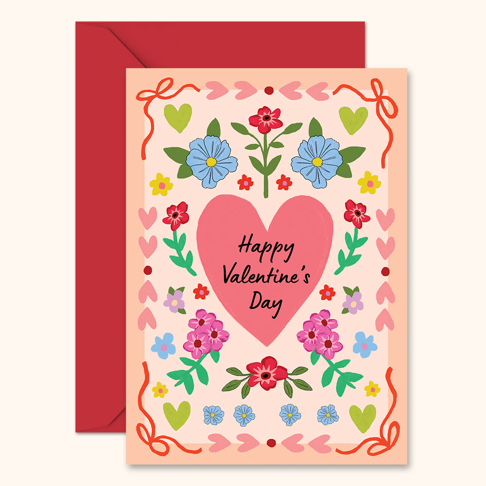 Valentines Day Card - Folk Floral