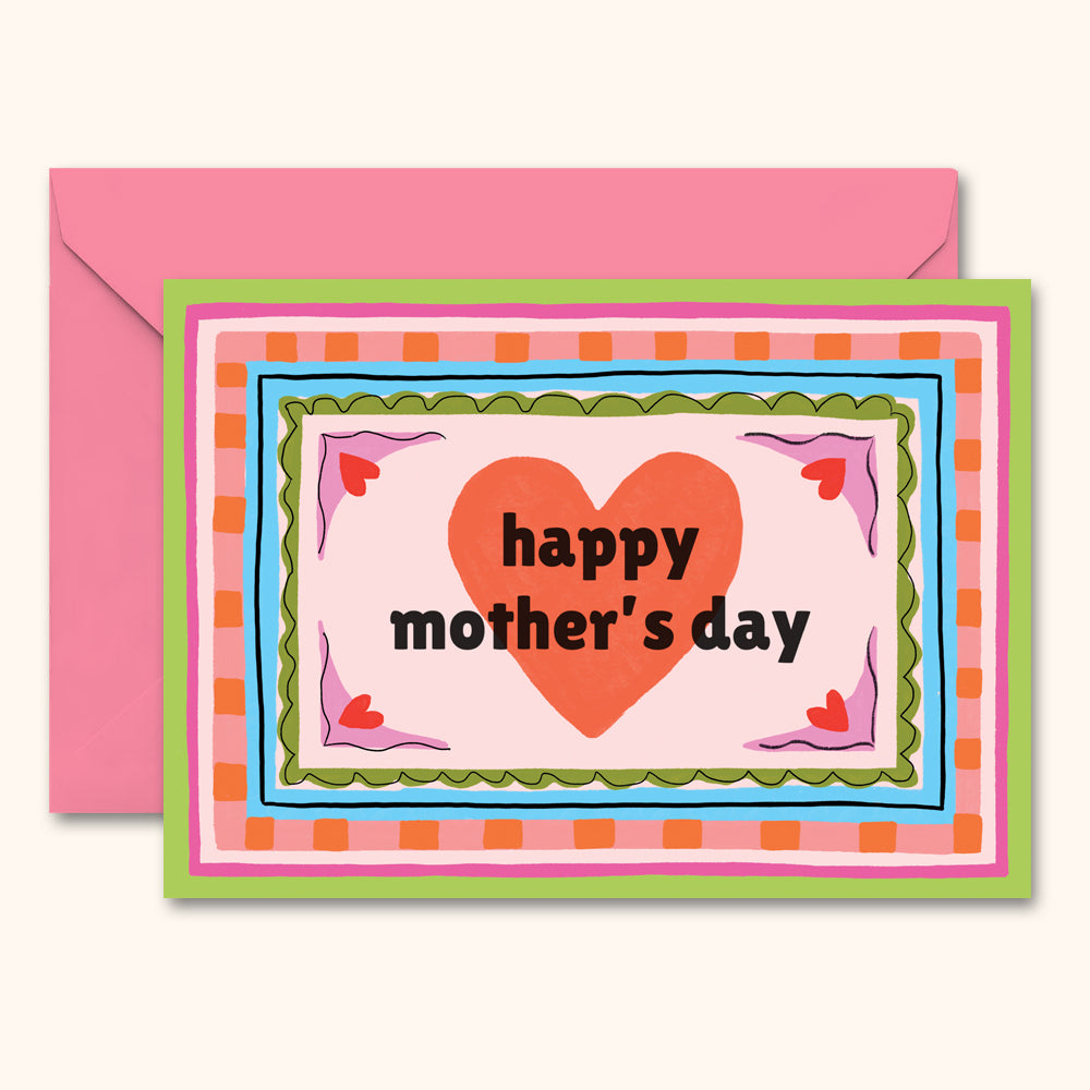 Happy Mother's Day Card - Heart Pattern Border