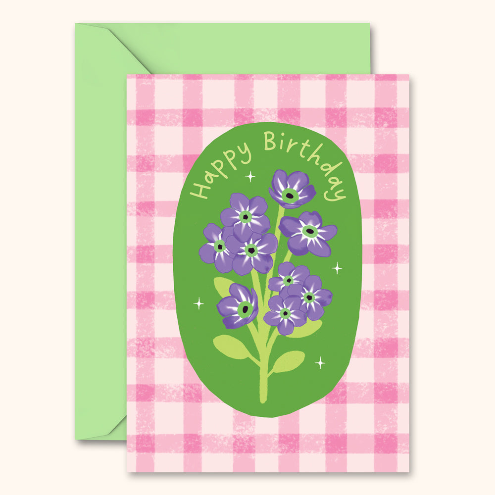 Birthday Card - Floral Pink Gingham | Wholesale