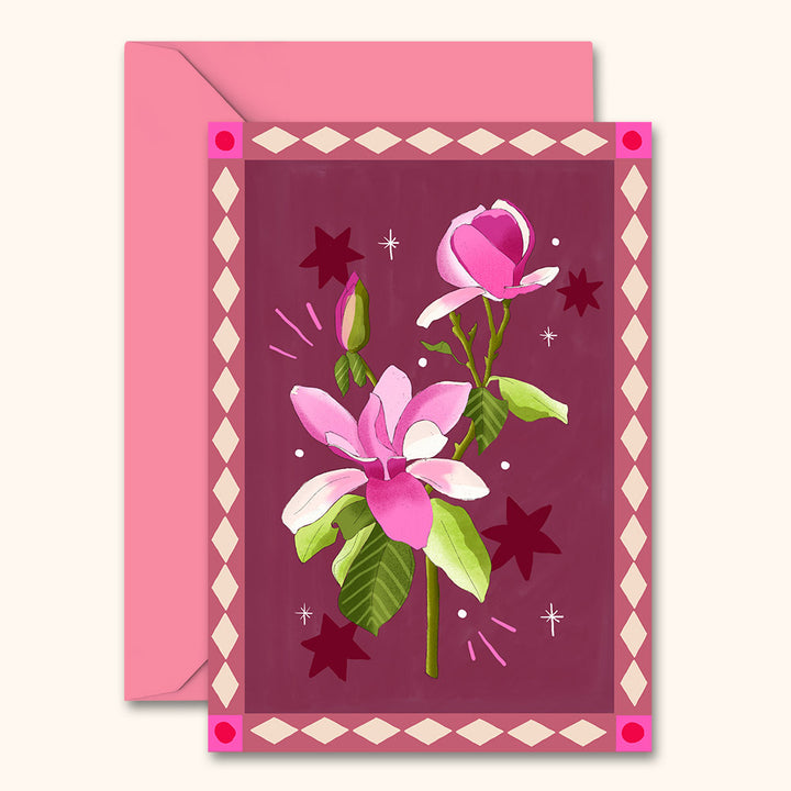 Magnolia Card with Border Burgundy