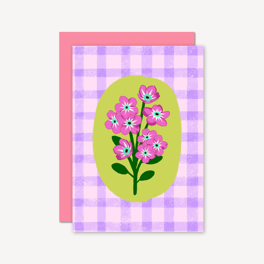 Floral Gingham Greetings Card Lilac