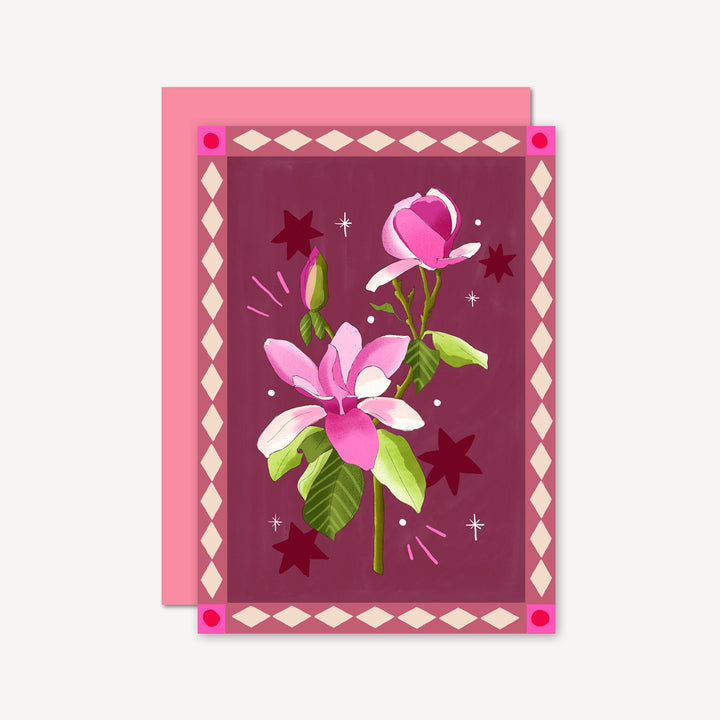 Magnolia Card with Border Burgundy