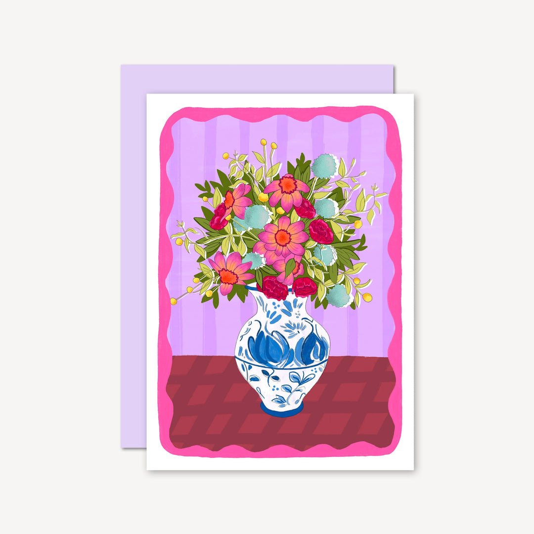 Flowers in Vase Card Purple