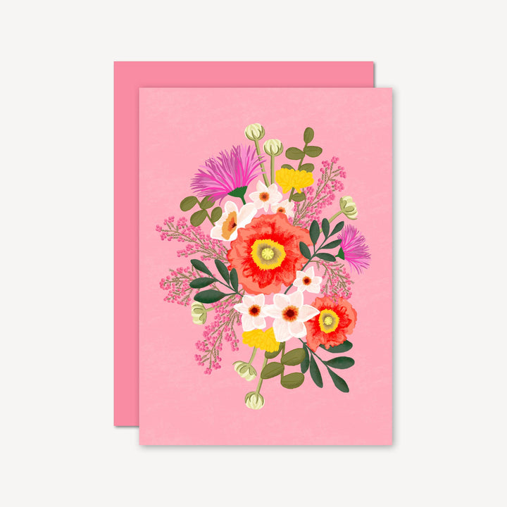 Bouquet Flowers Card Pink