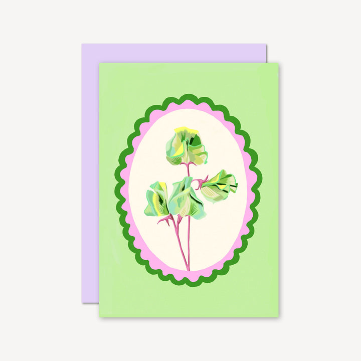 Sweet Pea Flowers Card Green