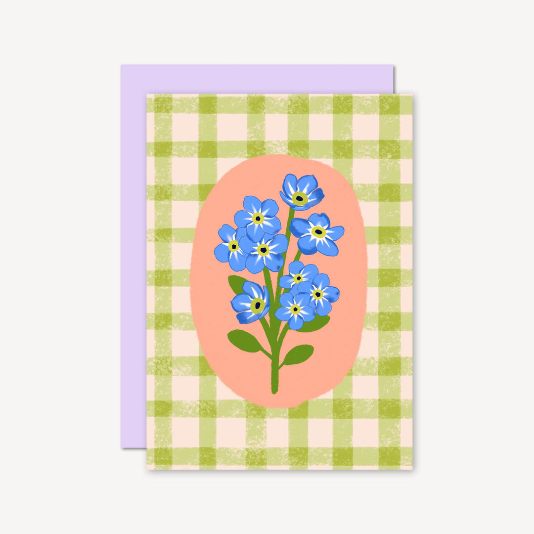 Floral Gingham Greetings Card Green