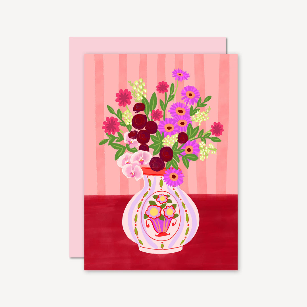 Flowers in Vase Card Red