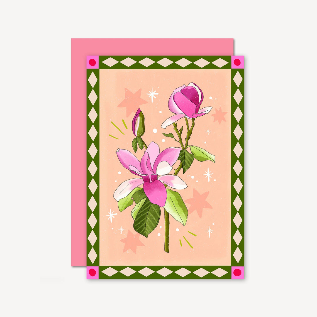 Magnolia Card with Border Peach